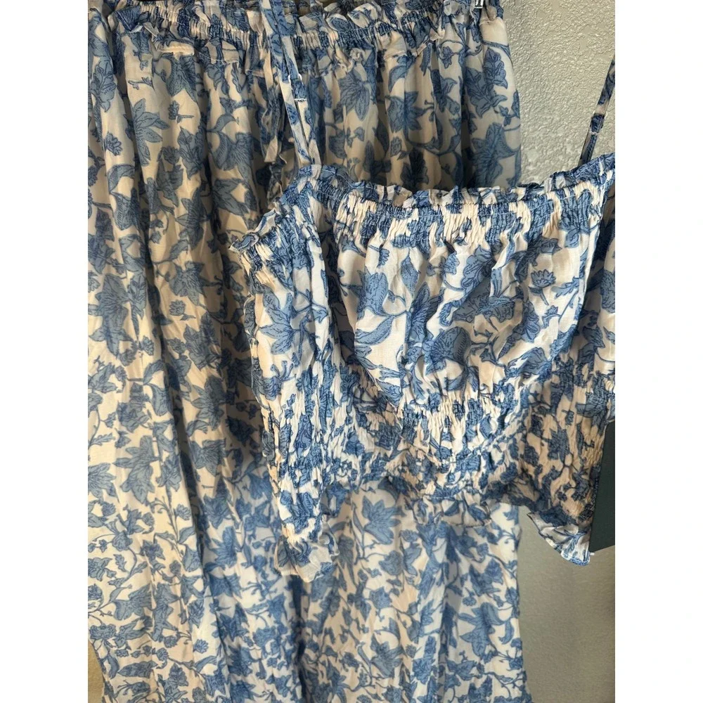 Lulus Denarius White and Blue Leaf Print Two-Piece Midi Dress Size XL New!